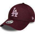 casquette-courbee-grenat-ajustable-pour-femme-avec-logo-rose-9forty-metallic-los-angeles-dodgers-mlb-new-era