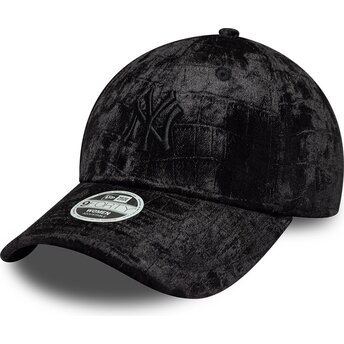 Casquette courbée noire ajustable pour femme avec logo noir 9FORTY Pattern Velour New York Yankees MLB New Era
