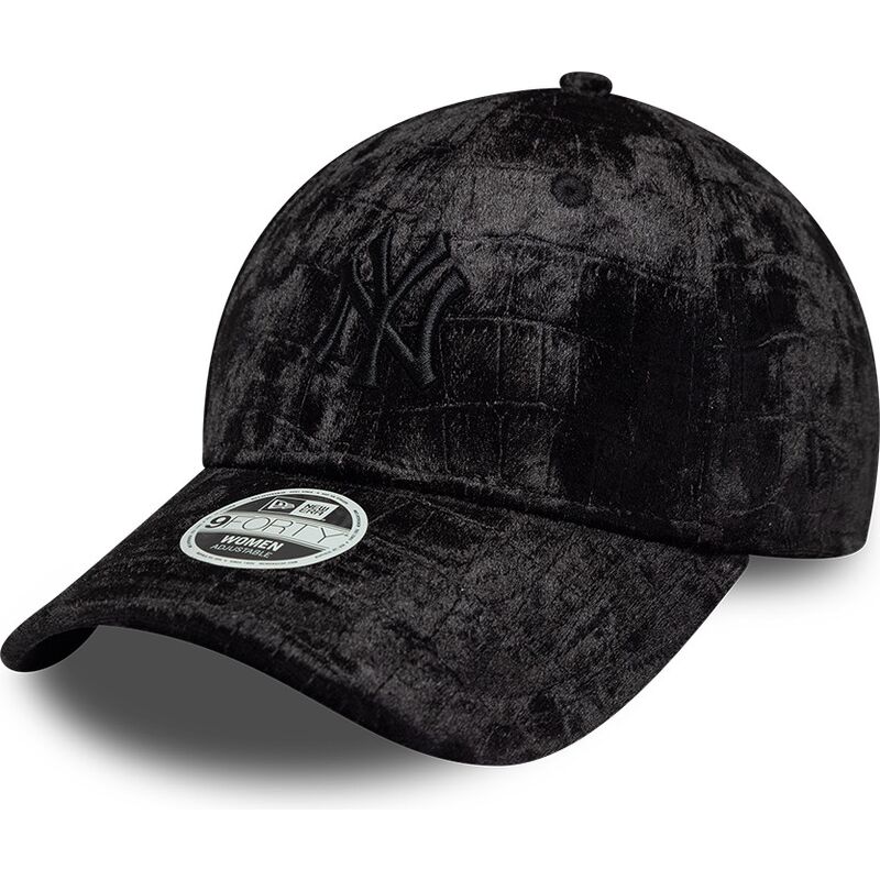 casquette-courbee-noire-ajustable-pour-femme-avec-logo-noir-9forty-pattern-velour-new-york-yankees-mlb-new-era