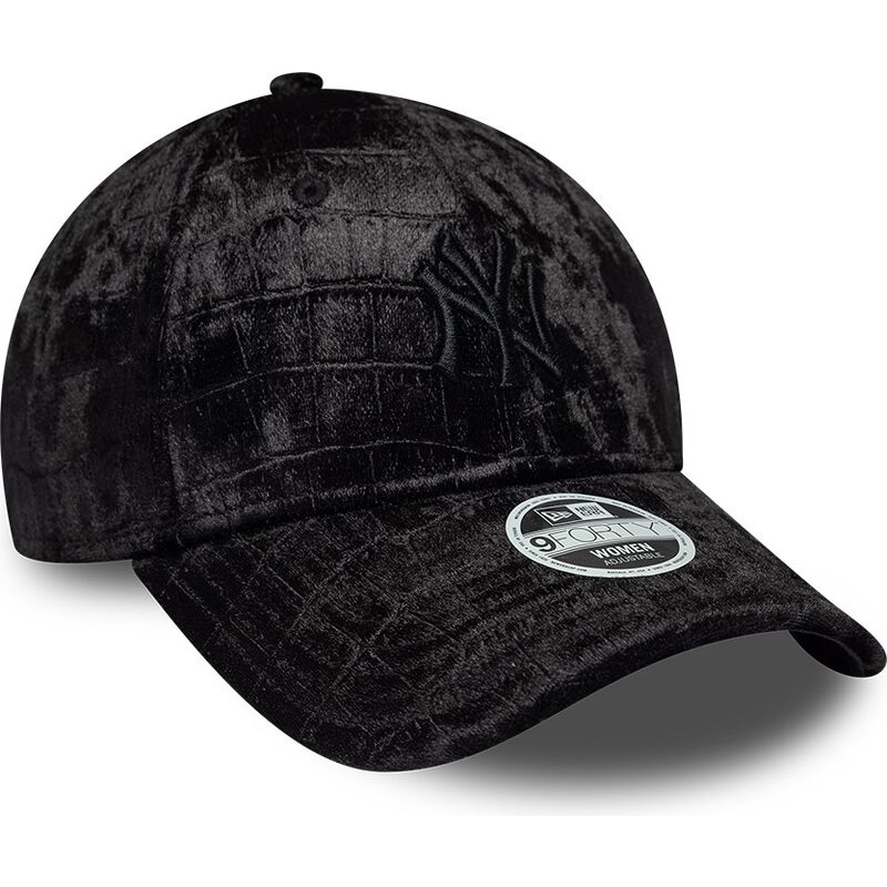 casquette-courbee-noire-ajustable-pour-femme-avec-logo-noir-9forty-pattern-velour-new-york-yankees-mlb-new-era