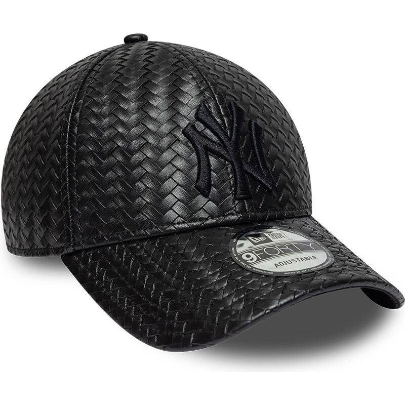 casquette-courbee-noire-snapback-avec-logo-noir-9forty-pu-weave-new-york-yankees-mlb-new-era