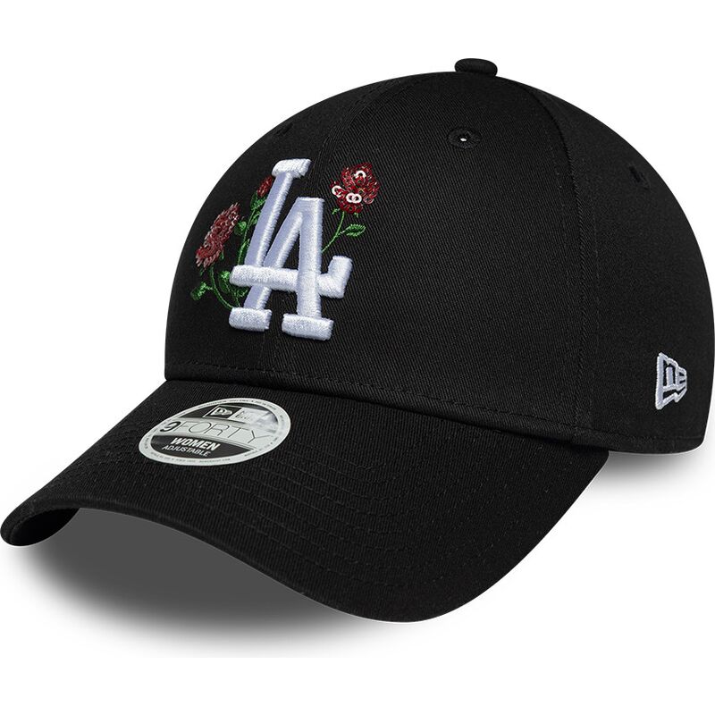 casquette-courbee-noire-snapback-pour-femme-9forty-rose-sequin-los-angeles-dodgers-mlb-new-era