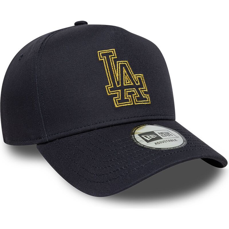 casquette-courbee-bleue-marine-snapback-avec-logo-dore-e-frame-metallic-outline-los-angeles-dodgers-mlb-new-era