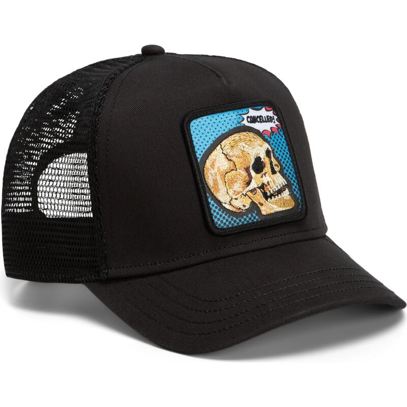 casquette-trucker-noire-crane-cancelled-skull-pop-art-strikes-back-the-farm-goorin-bros