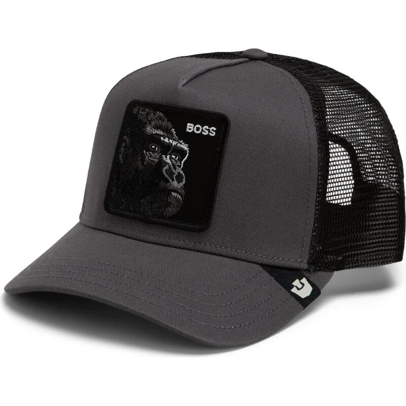 casquette-trucker-grise-et-noire-gorille-the-boss-original-recipe-the-farm-goorin-bros