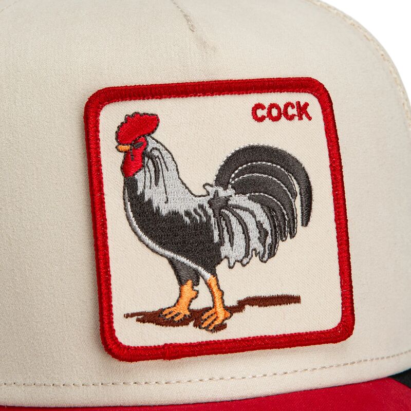 casquette-trucker-rouge-et-beige-coq-the-suede-rooster-microsuede-cock-the-farm-goorin-bros