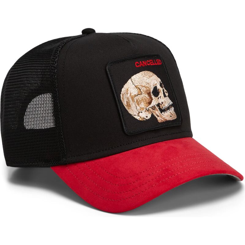 casquette-trucker-noire-et-rouge-crane-cancelled-skull-trucker-microsuede-the-farm-goorin-bros casquette-trucker-noire-et-rouge-crane-cancelled-skull-trucker-microsuede-the-farm-goorin-bros