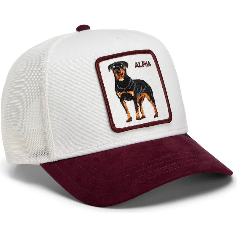 casquette-trucker-blanche-et-grenat-rottweiler-suede-alpha-microsuede-the-farm-goorin-bros