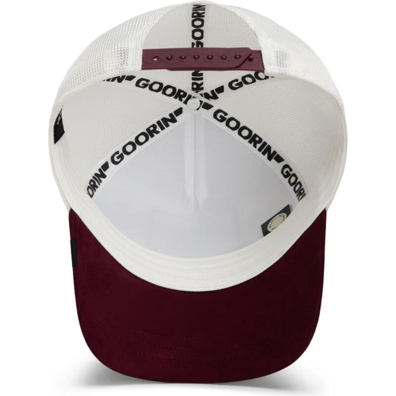 casquette-trucker-blanche-et-grenat-rottweiler-suede-alpha-microsuede-the-farm-goorin-bros