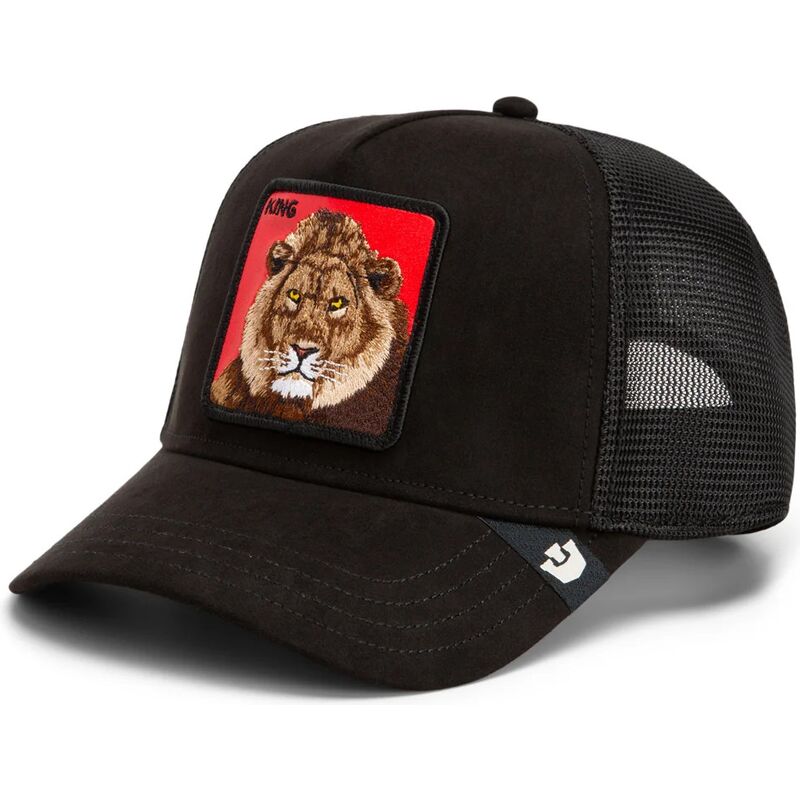 casquette-trucker-noire-et-rouge-lion-re-lionne-rosso-microsuede-king-the-farm-goorin-bros casquette-trucker-noire-et-rouge-lion-re-lionne-rosso-microsuede-king-the-farm-goorin-bros