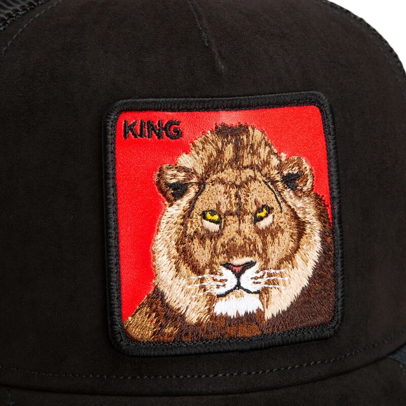 casquette-trucker-noire-et-rouge-lion-re-lionne-rosso-microsuede-king-the-farm-goorin-bros casquette-trucker-noire-et-rouge-lion-re-lionne-rosso-microsuede-king-the-farm-goorin-bros