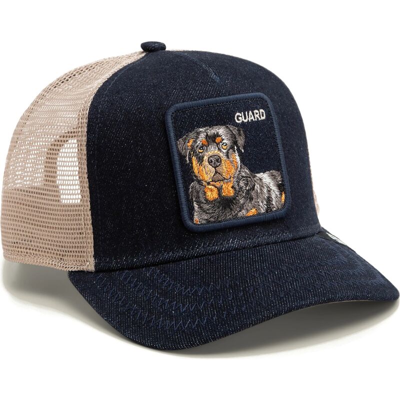 casquette-trucker-bleue-marine-et-beige-chien-guard-denim-after-dark-the-farm-goorin-bros