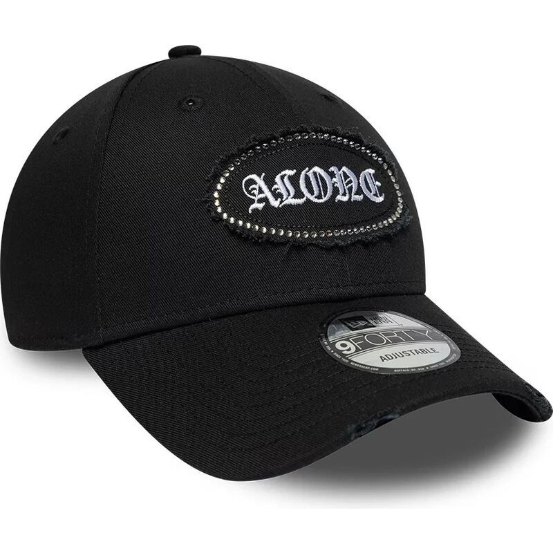 casquette-courbee-noire-ajustable-9forty-gem-patch-distress-alone-new-era