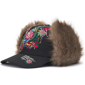 Casquette courbée noire ajustée Crawling Dragon Trapper Ed Hardy