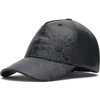 Casquette courbée noire ajustable Spiderweb PU Leather Ed Hardy