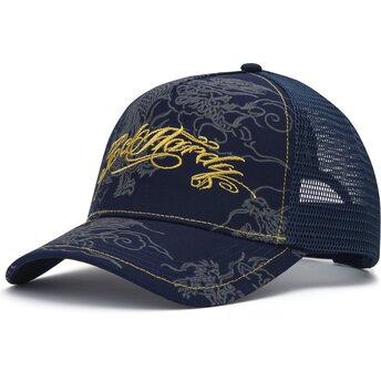 Casquette trucker bleue marine Outline Dragons Ed Hardy