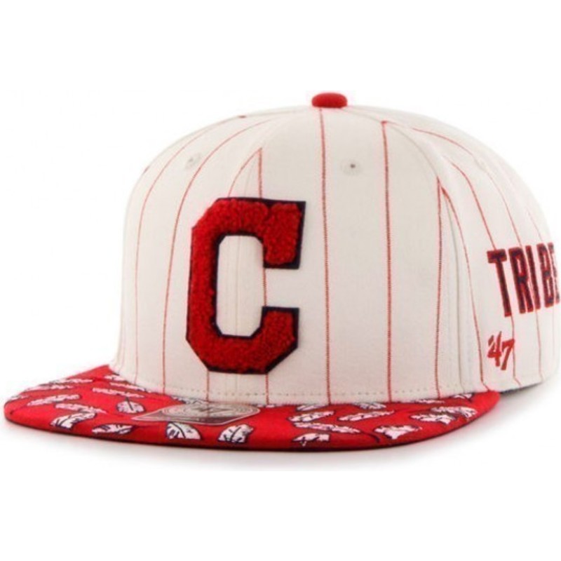casquette-plate-creme-snapback-avec-rayures-rouges-y-logo-laterales-mlb-cleveland-indians-47-brand